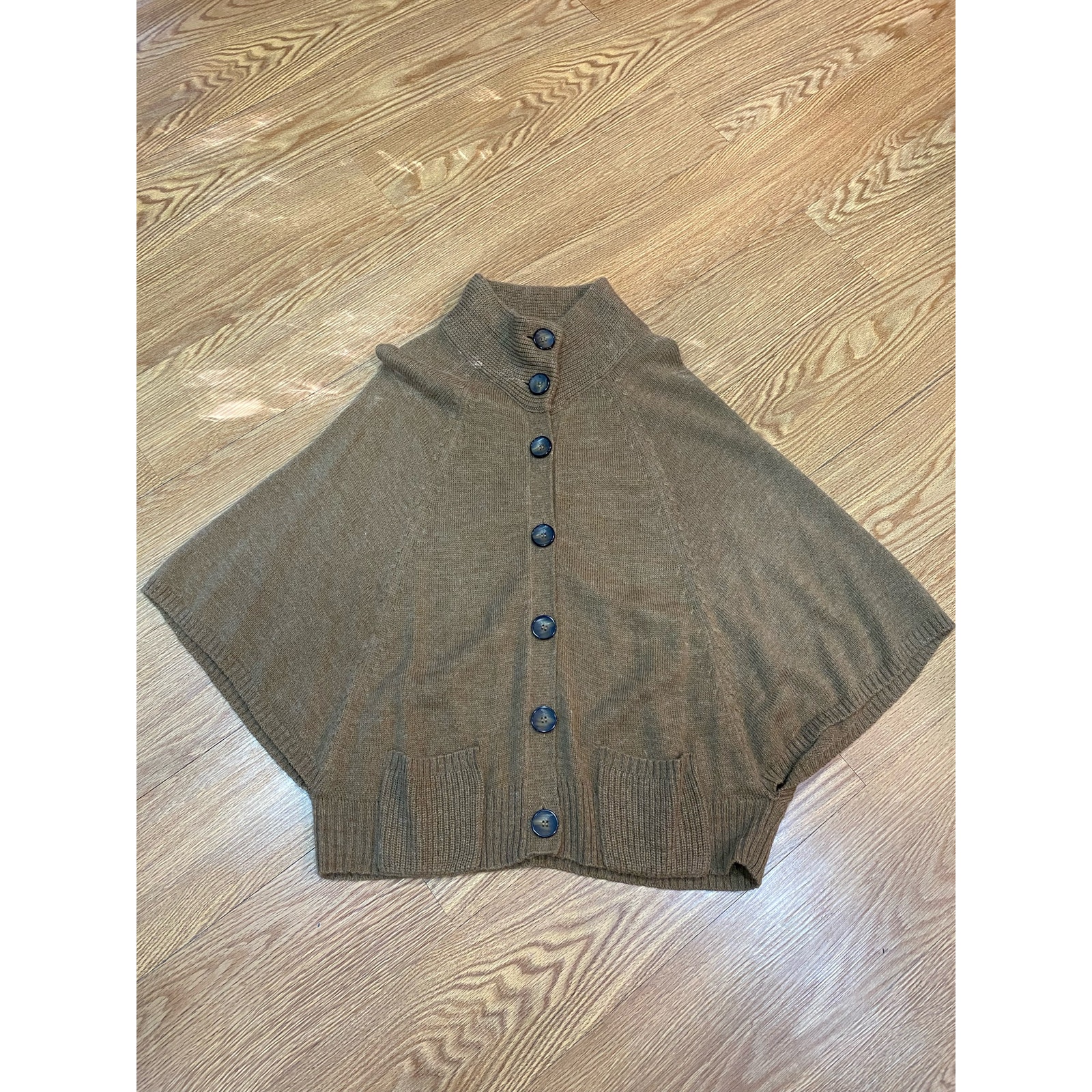Classiques Entier Brown Alpaca Blend Button Front Poncho Cardigan Sweater Large